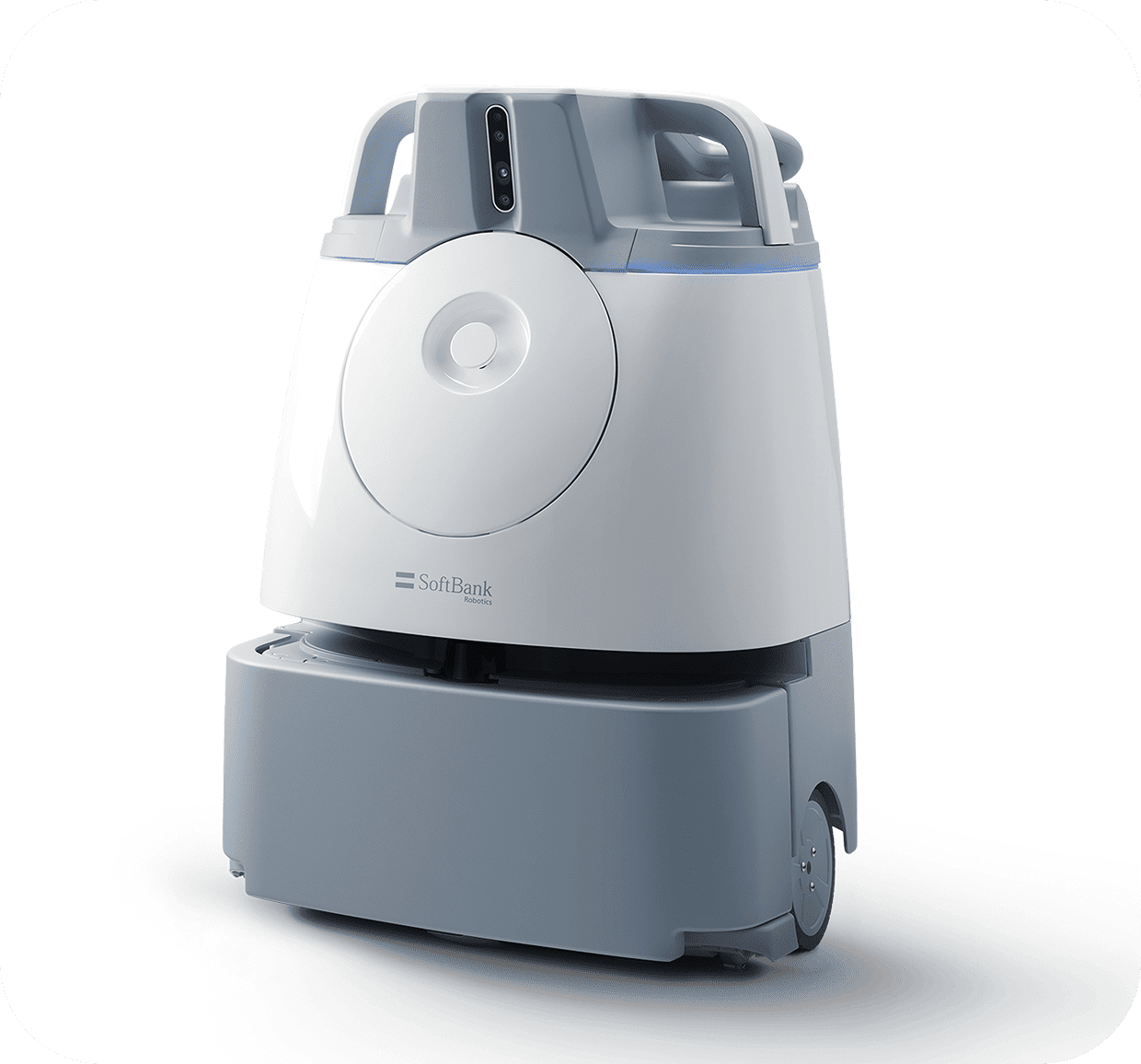 Autonomous robot with white and gray design.