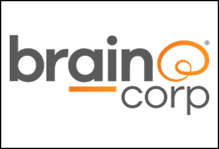 Brain Corp logo with orange design element.