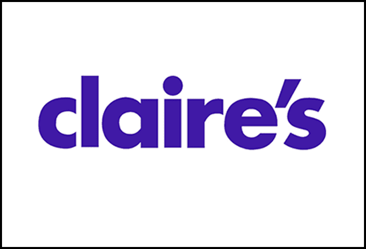 Claire's logo in bold purple text.