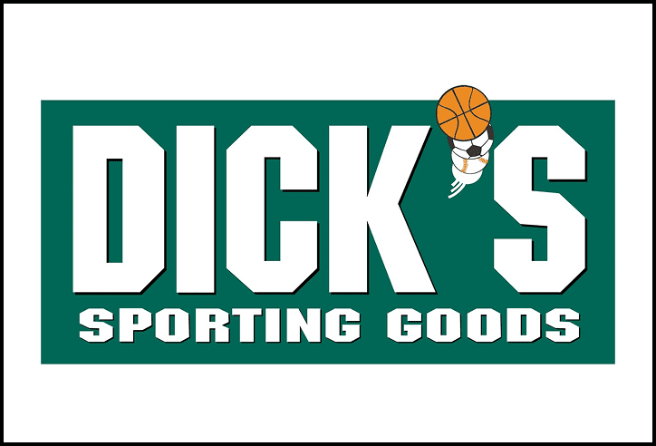 Dick's Sporting Goods logo with basketball graphic.