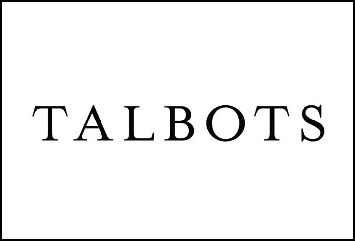 Talbots logo in black text on white.